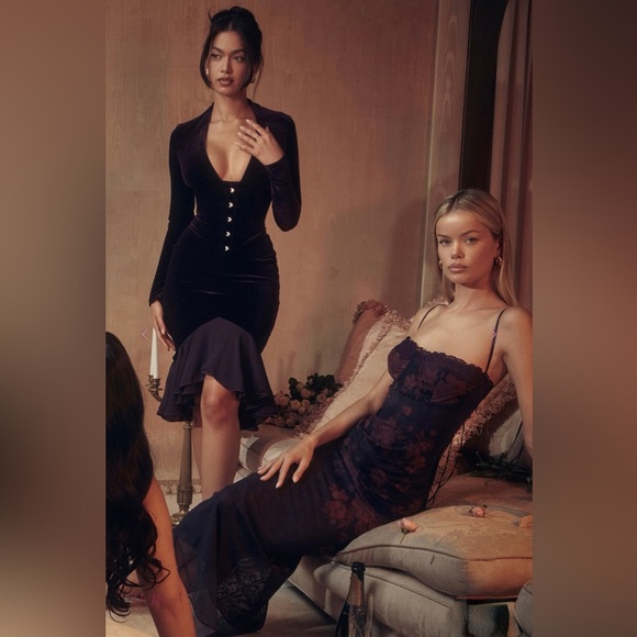 House of CB Dahna Dark Purple velvet corset dress - Picture 6 of 16